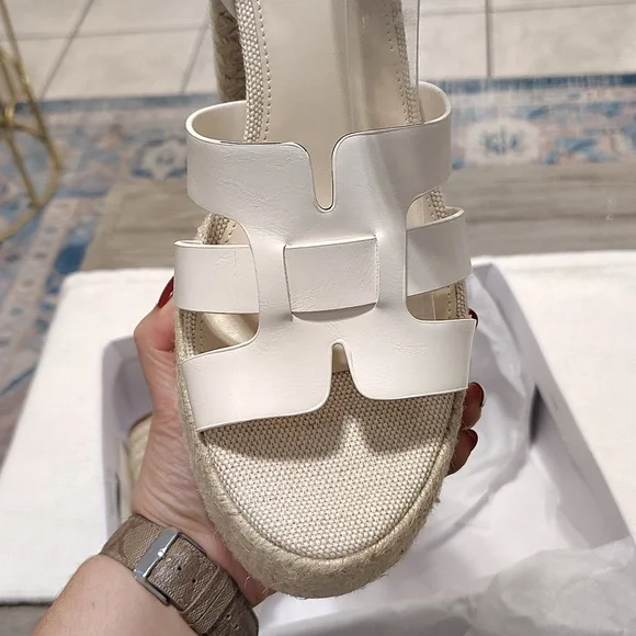New The Drop  Espadrille Strappy Heeled Sandals In White/ Natural Combo Size 10 - Picture 7 of 10